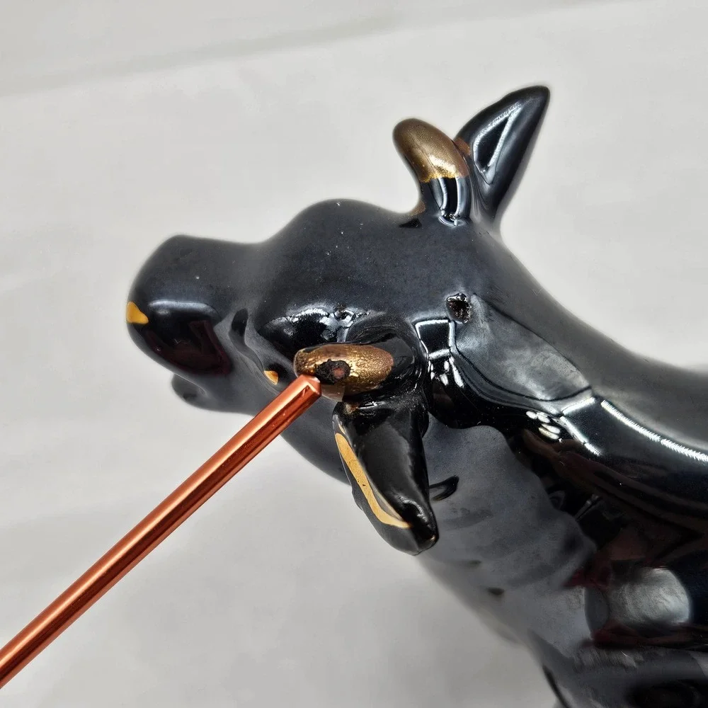 Vintage Black Gold Ceramic Cow Creamer Pitcher Made in Japan Farmhouse Decor